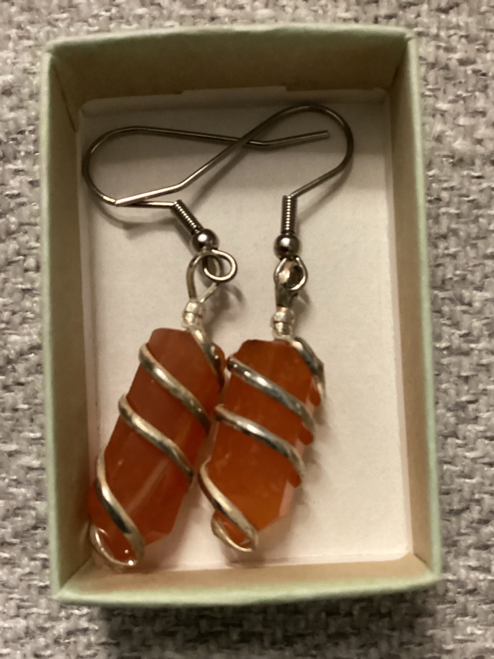 Sterling Silver Earrings Encasing Carnelian Stone Points